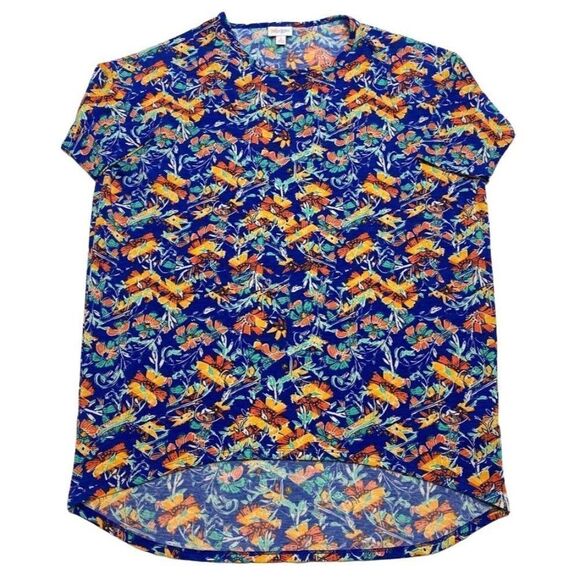 LuLaRoe Irma Blue‎ Floral High Low Tunic Top Sz Small - Picture 1 of 5